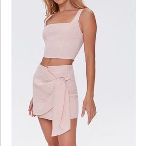 Peach overlay o-ring mini skirt and crop top set